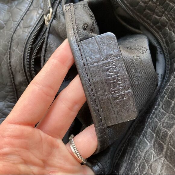 MICHAEL KORS Black Croc Embossed Chain Tote Shoulder Bag Bedford Selma Raven - Picture 11 of 11